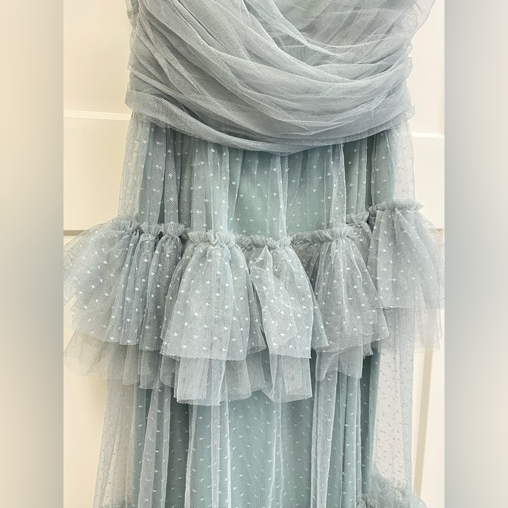 Lulus - Pure Radiance Sage Brush Mesh Swiss Dot Tiered Maxi Dress Green - S - Picture 7 of 13